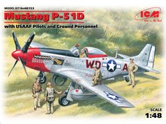 Assembled model 1/48 plane Mustang R-51D, American fighter with pilots and technicians ICM 48153
