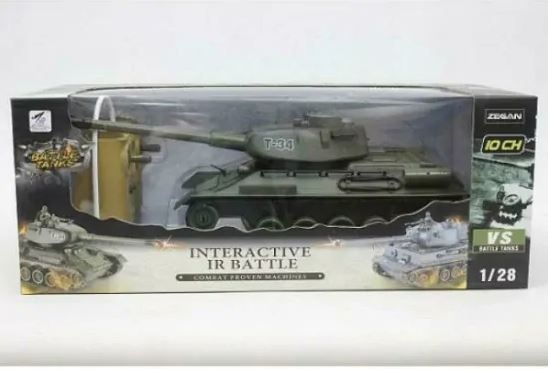 Радиоуправляемый танк Т-34 в масштабе 1:28 с вращающейся башней и имитацией выстрела