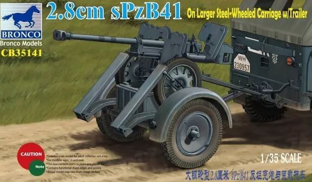 Сборная модель 1/35 пушка 2,8 см spzb 41 на большой стальной колесной тележке с прич.