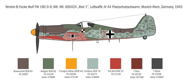 Assembled model 1/72 fighter FW 190 D-9 Italeri 1312