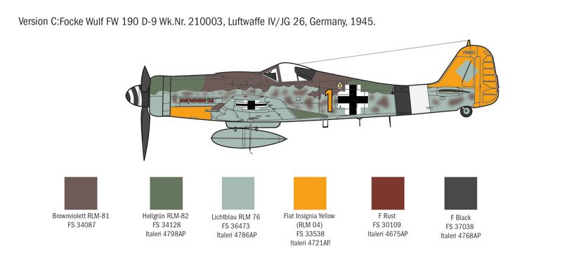 Assembled model 1/72 fighter FW 190 D-9 Italeri 1312