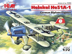 Assembled model 1/72 aircraft He 51A-1, German biplane fighter ICM 72193