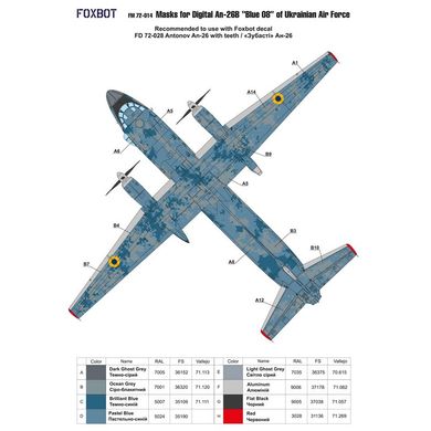 Маски для цифрового камуфляжа 1/72 на самолет Ан-26Б, ВВС Украины Foxbot FM72-014, В наличии