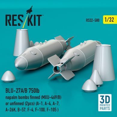 Масштабная модель 1:32 напалмовые бомбы BLU-27A/B, 750 фунтов с оперением (MXU-469/B) или без оперения (2 штуки) (для A-1, A-4, A-7, A-26K, B-57, F-4,