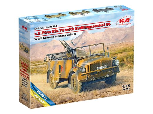 Assembled model 1/35 s.E.Pkw Kfz.70 with Zwillingssockel 36, German military vehicle 2SV ICM 3550