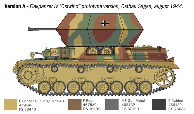 Assembled model 1/35 self-propelled anti-aircraft gun Flakpanzer IV Ostwind Italeri 6594