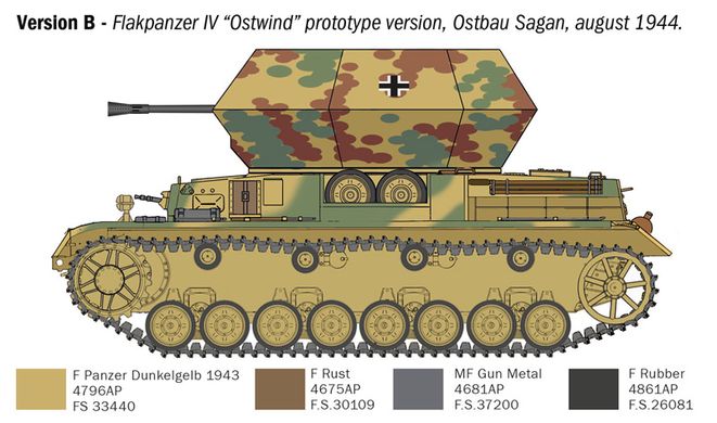 Assembled model 1/35 self-propelled anti-aircraft gun Flakpanzer IV Ostwind Italeri 6594