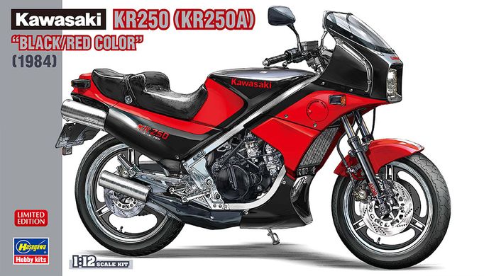 Сборная модель 1/12 мотоцикл Kawasaki KR250 (KR250A) Black/Red Color (1984) Hasegawa 21740