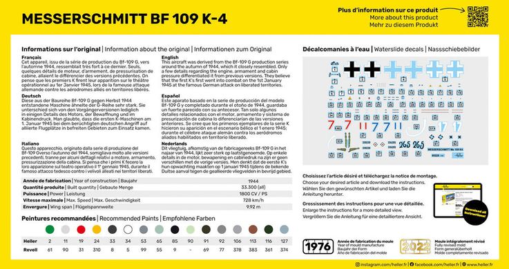 Сборная модель 1/72 самолет Messerschmitt Bf 109 K-4 Стартовый набор Heller 56229