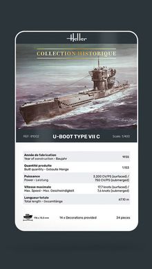 Prefab model 1/400 submarine Collection Historique U-Boot Type VII C Heller 81002