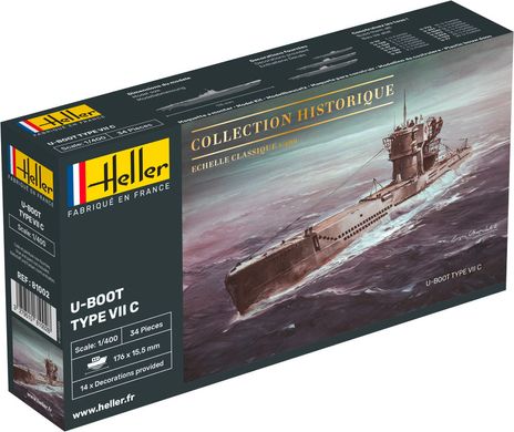 Prefab model 1/400 submarine Collection Historique U-Boot Type VII C Heller 81002