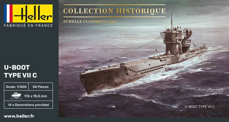 Сборная модель 1/400 подлодка Коллекция Historique U-Boot Type VII C Heller 81002