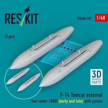 Масштабна модель 1:48 зовнішні паливні баки F-14 Tomcat 1000 л(ранній та пізній) з пілонами(2 шт.) Reskit RSU48-0597