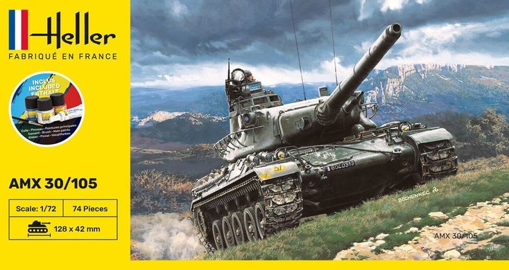 Prefab model 1/72 French tank AMX 30/105 Starter kit Heller 56899