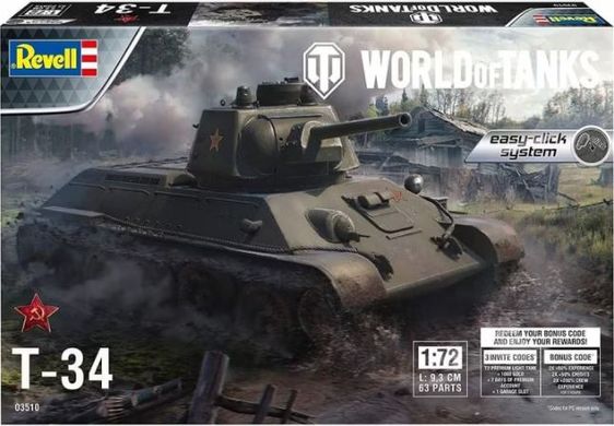 Assembled model 1/72 T-34 tank "Easy Click" World of Tanks without glue Revell 03510
