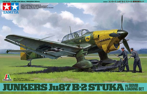 Сборная модель 1/48 самолет Junkers Ju 87B-2 Stuka w/Bomb Loading Set Tamiya 37008