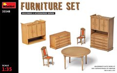 Сборная модель 1/35 комплект мебели для диорами 6 предметов стол, комод, стулья, шкаф MiniArt 35548