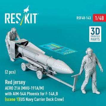 Figures 1:48 maintenance personnel Red shirt (2 pcs.) AERO 21A (MHU-191A/M) (1 pc.) with AIM-54A Phoenix (1 pc.) for F-14A,B (scene 1) Reskit RSF48-01