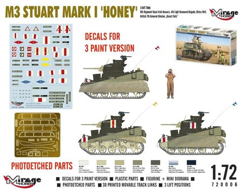 Сборная модель 1/72 легкий танк M3 STUART Mk I ´HONEY´ Mirage Hobby 720006