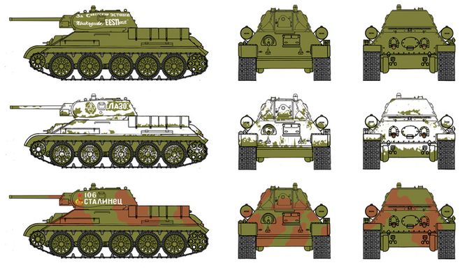 Assembled model 1/72 set of two models tank T34/76 m42 Italeri 7523