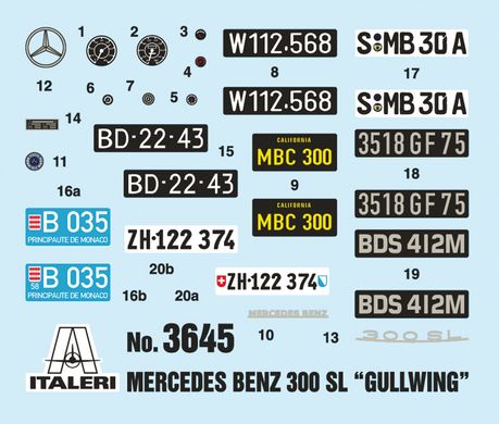 Сборная модель 1/24 автомобиль Mercedes-Benz 300 SL "Gullwing" Italeri 3645
