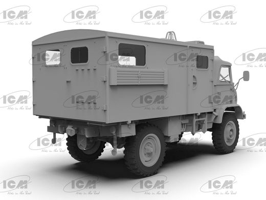Збірна модель 1/35 Unimog S 404, німецький військовий санітарний автомобіль ICM 35138