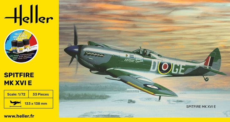 Сборная модель 1/72 самолет «король истребителей» Spitfire Mk XVI E Стартовый набор Heller 56282