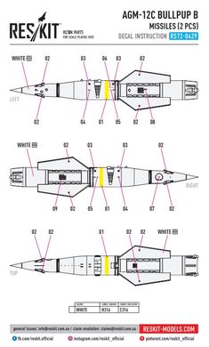 1/72 scale model of AGM-12C Bullpup B missile (2 pcs.) Reskit RS72-0429, In stock