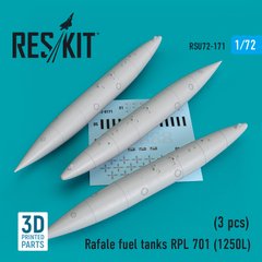 Масштабна модель паливні баки Rafale RPL 701 (1250L) (3 шт.) (3D друк) (1/72) Reskit RSU72-0171, В наявності