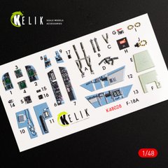 F/A-18A "Hornet" Interior 3D Stickers for Kinetic Kit (1/48) Kelik K48028, In stock