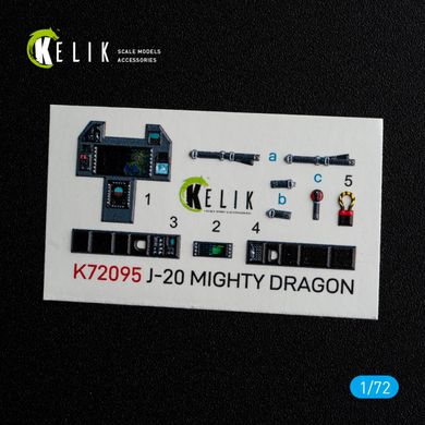 Интерьерные 3D наклейки 1/72 для модели J-20 Mighty Dragon Kelik K72095, В наличии