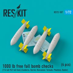 Масштабна модель Британська 1000 фунтова бомба вільного падіння (114 tail-947 tail fuze) (1/72) Resk, В наявності