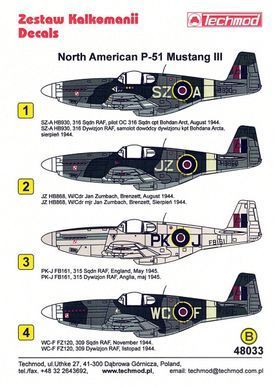 Декалі 1:48 для North American P-51 Mustang III Techmod 48033