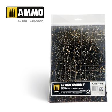 Black marble. Round die-cuts for Wargames bases - 2 pcs. Ammo Mig 8775