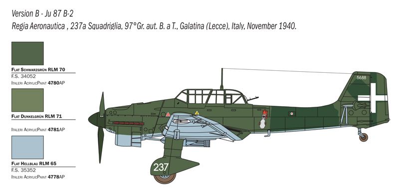 Збірна модель 1/48 гвинтового літака JU 87 B-2/R-2 Stuka "Picchiatello" Italeri 2769