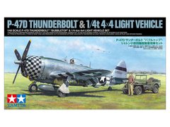Tamiya 25214 1/48 P-47D Thunderbolt "Bubbletop" Aircraft and 1/4-ton 4x4 Car Model Kit