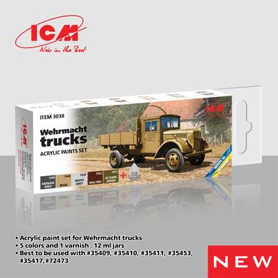 A set of acrylic paints for Wehrmacht trucks ICM 3038