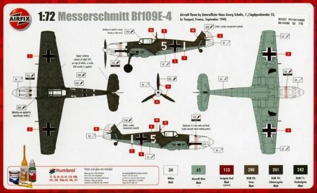 Сборная модель 1/72 самолет Messerschmitt Bf109E-4 Airfix A01008B