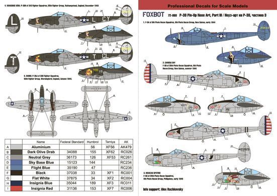 Декаль 1:72 для Lockheed P-38 Lightning - Pin-Up Nose Art Part III (for Frog and Academy Kits) Foxbot 72-068