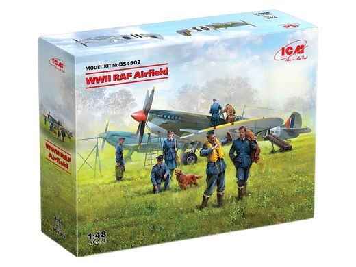 Assembled models 1/48 RAF IISV airfield (Spitfire Mk.IX, Spitfire Mk.VII, RAF pilots and technicians (7 figures
