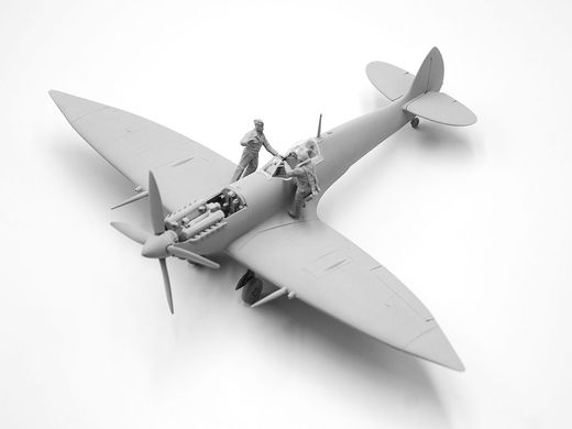 Assembled models 1/48 RAF IISV airfield (Spitfire Mk.IX, Spitfire Mk.VII, RAF pilots and technicians (7 figures