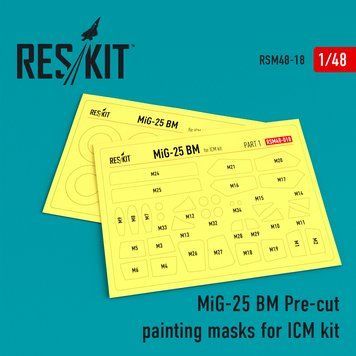 Предварительно вырезанные окрашивающие маски МиГ-25 БМ для комплекта ICM (1/48) Reskit RSM48-0018