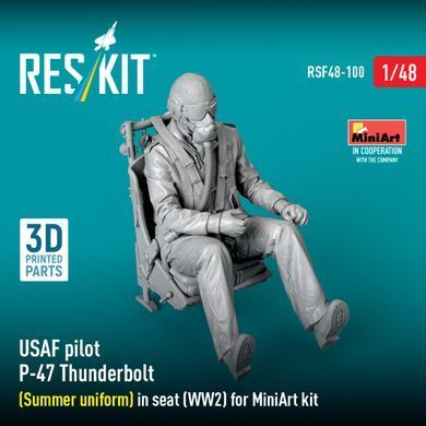 Фигура 1:48 пилот ВВС США P-47 Thunderbolt (летняя форма) на сиденьях (WW2) для набора MiniArt Reskit RSF48-0100