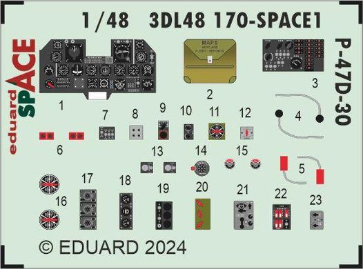 Комплект 1/48 приборная панель и фототравка P-47D-30 SPACE MINIART Eduard 3DL48170, В наличии