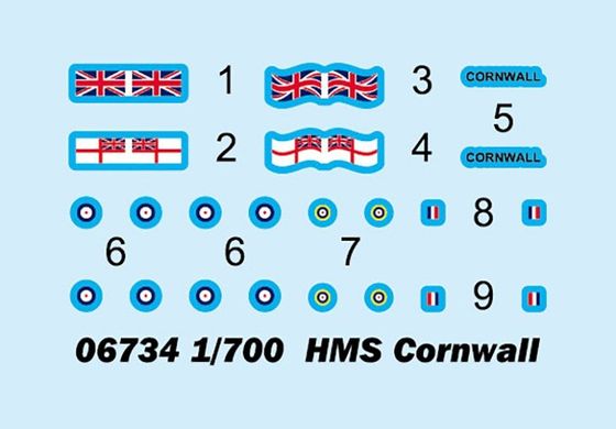 Сборная модель британский тяжелый крейсер HMS Cornwall Trumpeter 06734