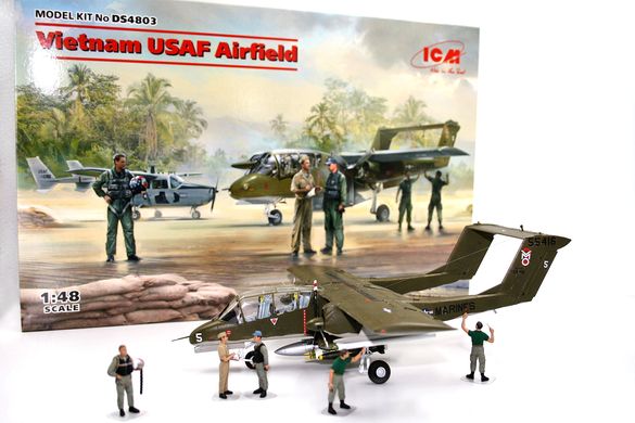 Збірні моделі 1/48 Аеродром USAF у В'єтнамі (Cessna O-2A, OV-10А Bronco, Пілоти і техніки США (Війна у В'єтнамі) (5 фігур)) ICM DS4803