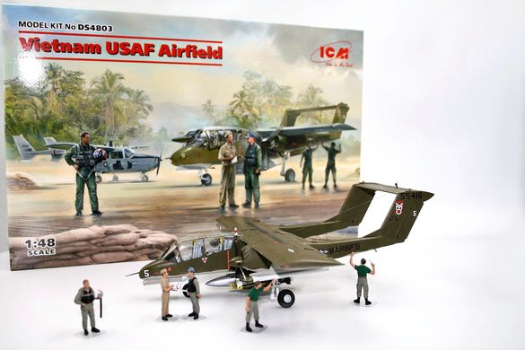 Assembled models 1/48 USAF airfield in Vietnam (Cessna O-2A, OV-10A Bronco, US pilots and equipment (War