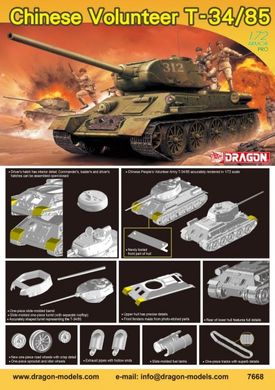 Assembled model 1/72 tank Chinese Volunteer T-34/85 Dragon 7668