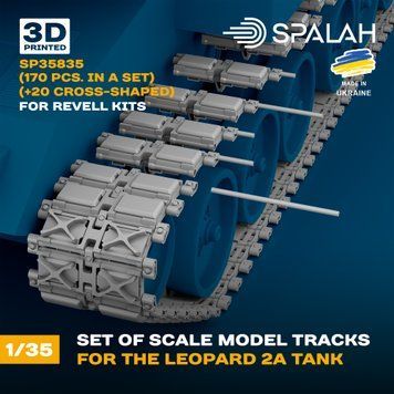 Set of scale model 1:35 worcable track links for the Leopard 2 tank family for Revell kits (170 pcs.) (+20 cross-shaped) SPALAH 35835