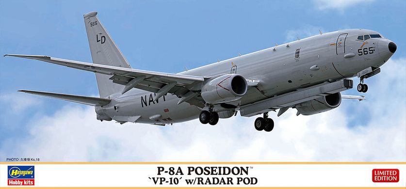 Сборная модель 1/200 патрульный самолет P-8A Poseidon `VP-10` w/Radar Pod Limited Edition Hasegawa 10856